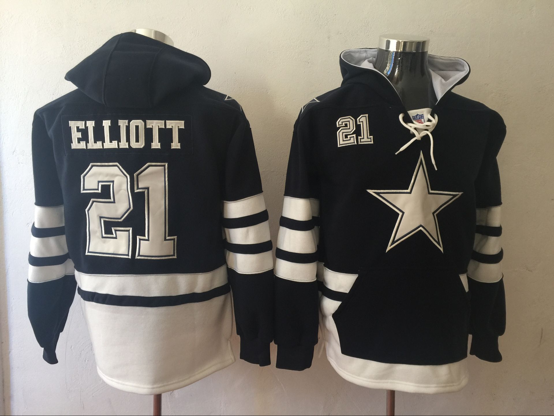 Men's Dallas Cowboys Navy Blue #21 Ezekiel Elliott All Stitched NFL Hoodie Sweatshirt